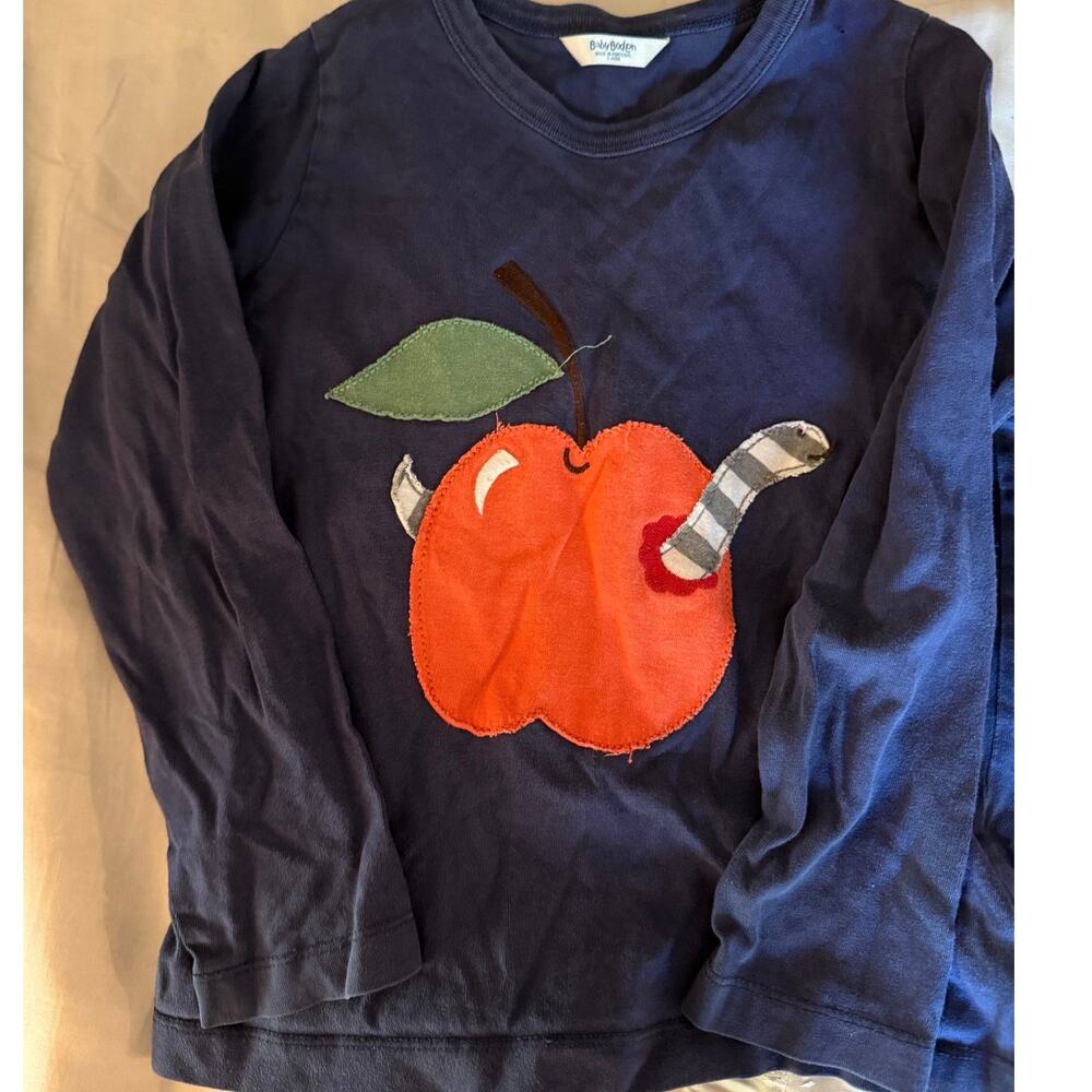 Mini Boden Navy Blue Apple Applique Shirt size 3-4